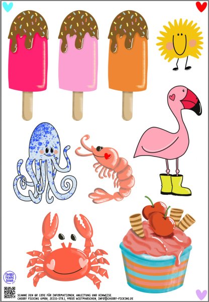 Bügelbild - Cherry Picking -Eis - Flamingo